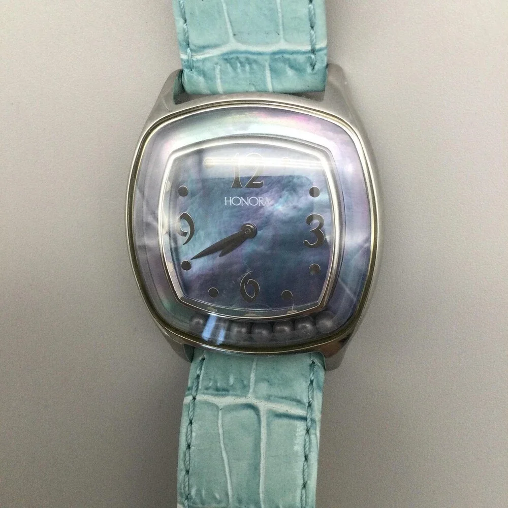 Honora Womens Watch 36mm Blue MOP Dial Floating Pearls Leather New Battery